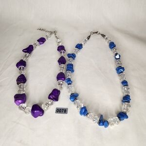 Blue and Purple Stones With Crystsl Beaded Necklaces. Set Of 2